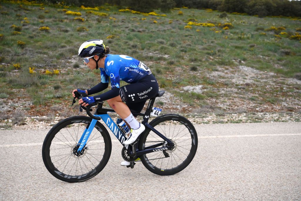 BURGOS SPAIN MAY 16 Sara Martin of Spain and Movistar Team competes during the 9th Vuelta a Burgos Feminas 2024 Stage 1 a 123km stage from Villagonzalo Pedernales to Burgos UCIWWT on May 16 2024 in Burgos Spain Photo by Alex BroadwayGetty Images
