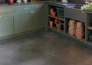 mudroom with poured concrete flooring