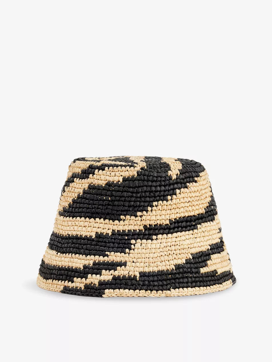Printed Raffia Bucket Hat