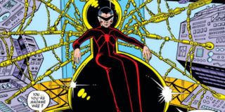 Spider-Man Madame Web sitting in her life support device