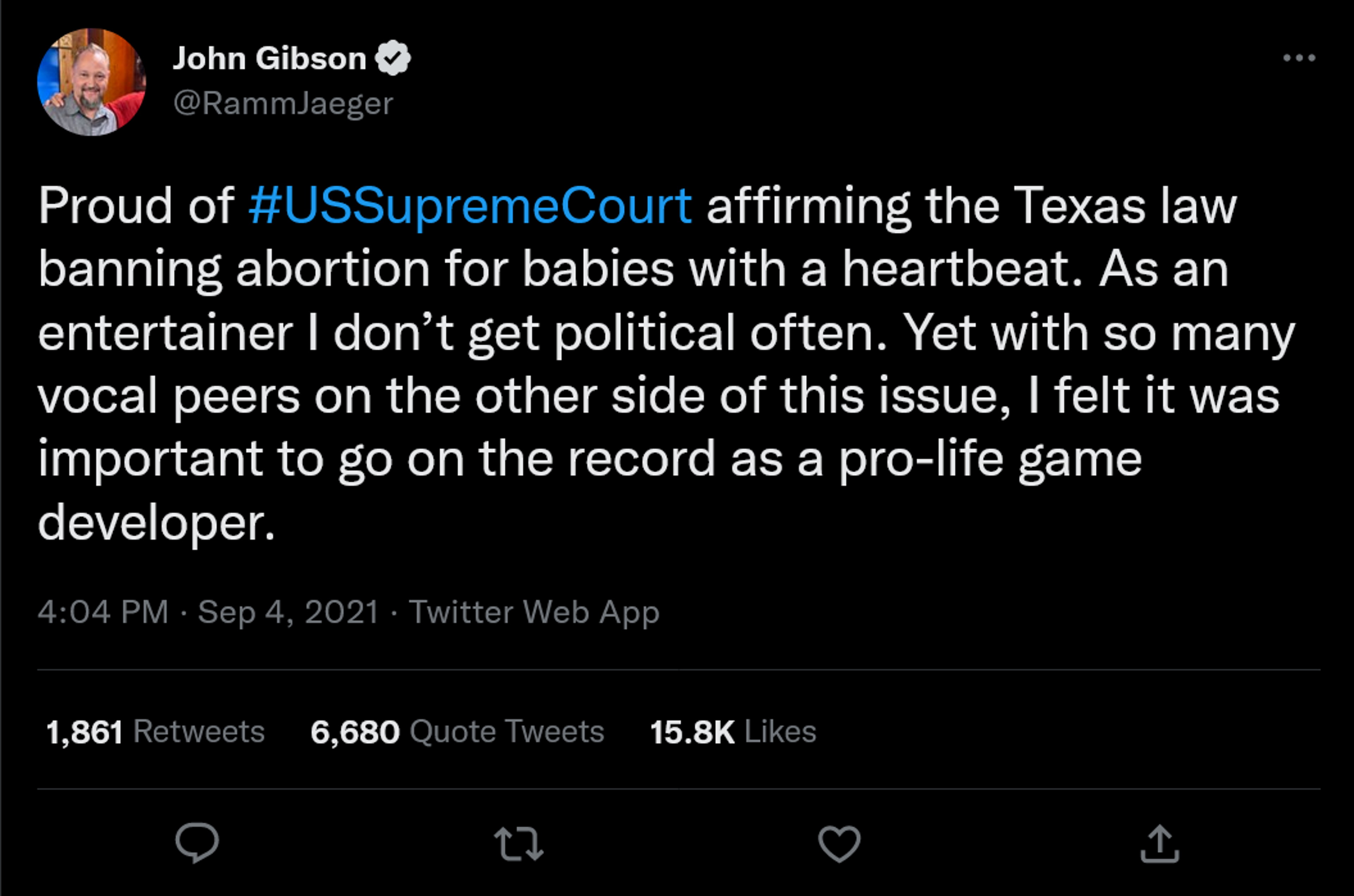 John Gibson tweet in support of Texas Heartbeat Act