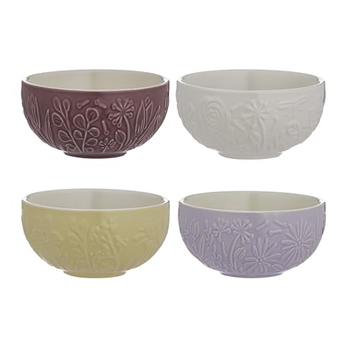 Mason Cash in the Meadow Preparation Bowls 10cm | Set of 4 Stoneware Pinch Pots &amp;amp; Dip Dishes in Pastel Floral Colours &amp;ndash; Ideal for Ingredients, Snacks &amp;amp; Desserts | Dishwasher &amp;amp; Microwave &amp;amp; Freezer Safe