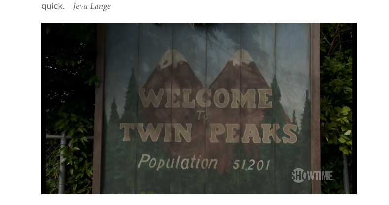 Trailer for the Twin Peaks reboot, coming in 2017.