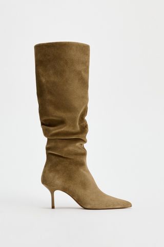 Ruched Split Suede Heeled Boots