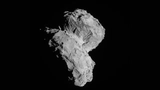 A view of the Comet 67P/Churyumov-Gerasimenko from the Rosetta spacecraft as seen on Aug. 22, 2014.