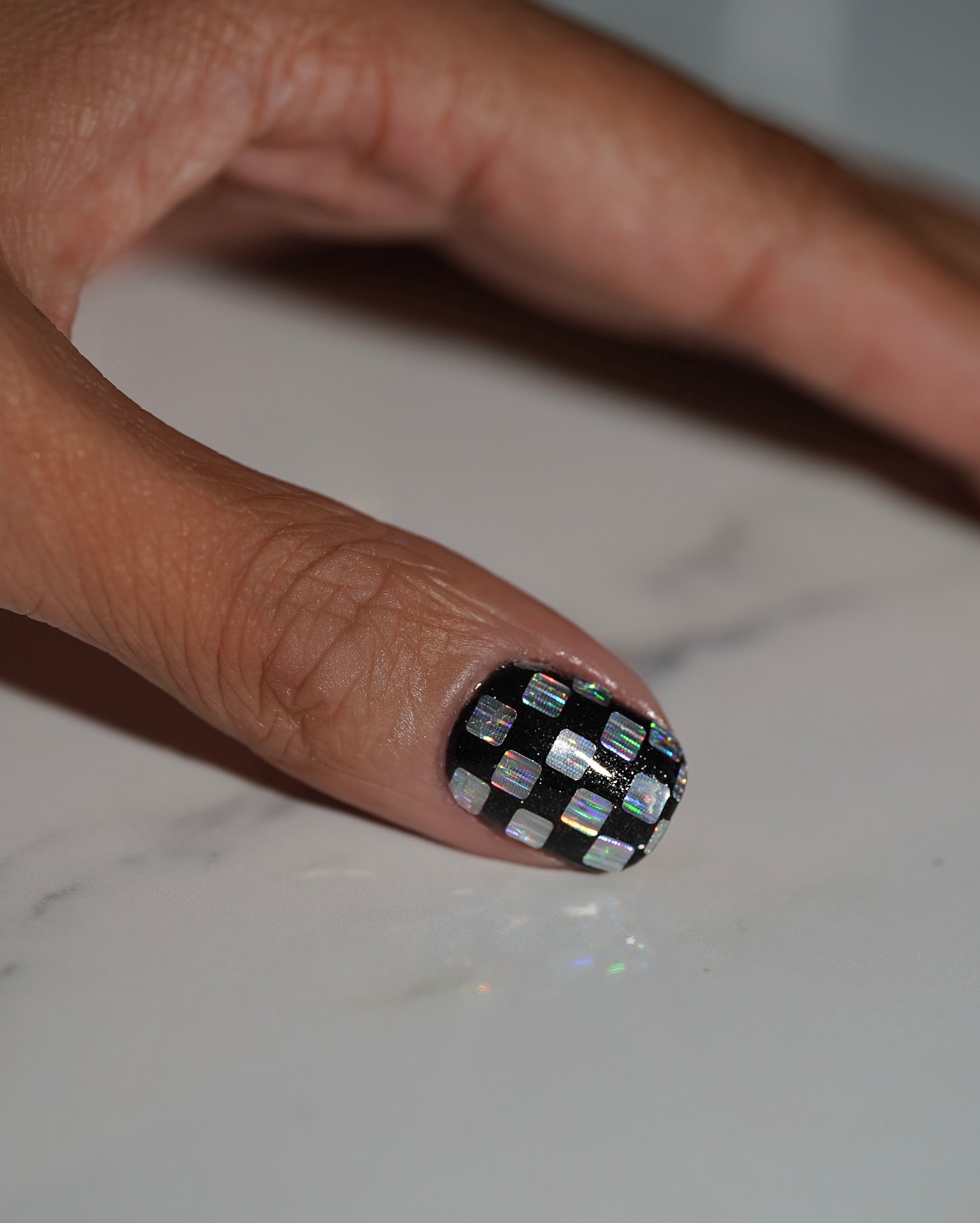Iram Shelton disco ball manicure black nail art idea