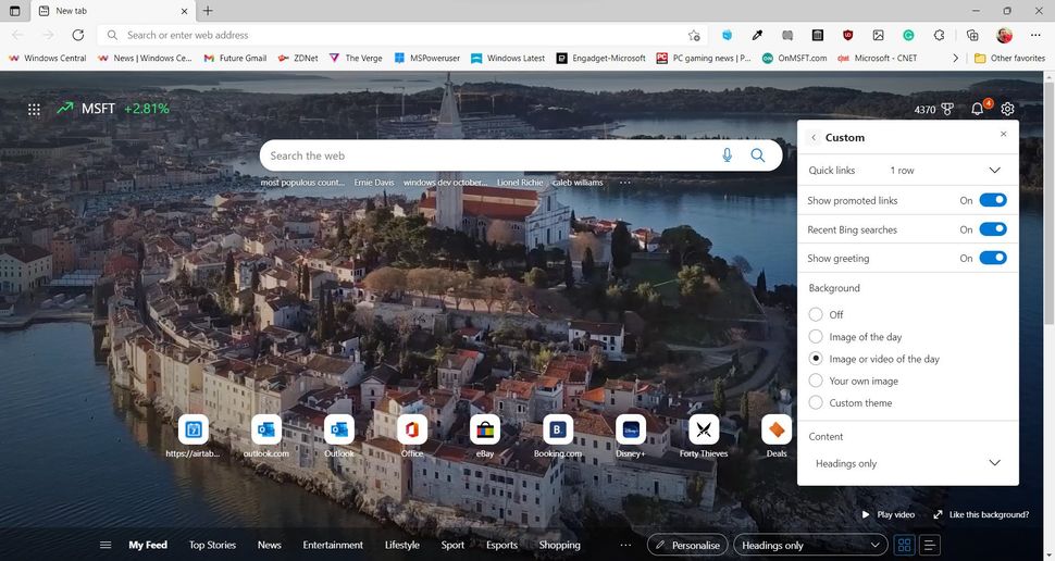 Microsoft Edge's New Tab Page Refreshed With Option For A Video Of The ...