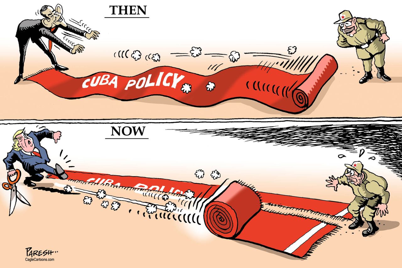 Political cartoon U.S. Trump Cuba policy