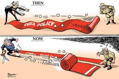 Political cartoon U.S. Trump Cuba policy