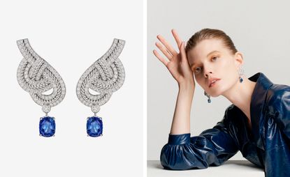 Azurean Braid’ white gold, diamond and sapphire earrings Right, ‘Azurean Braid’ earrings