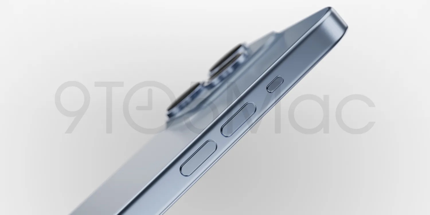 iPhone 15 Pro CAD renderizar la protuberancia de la cámara y los botones