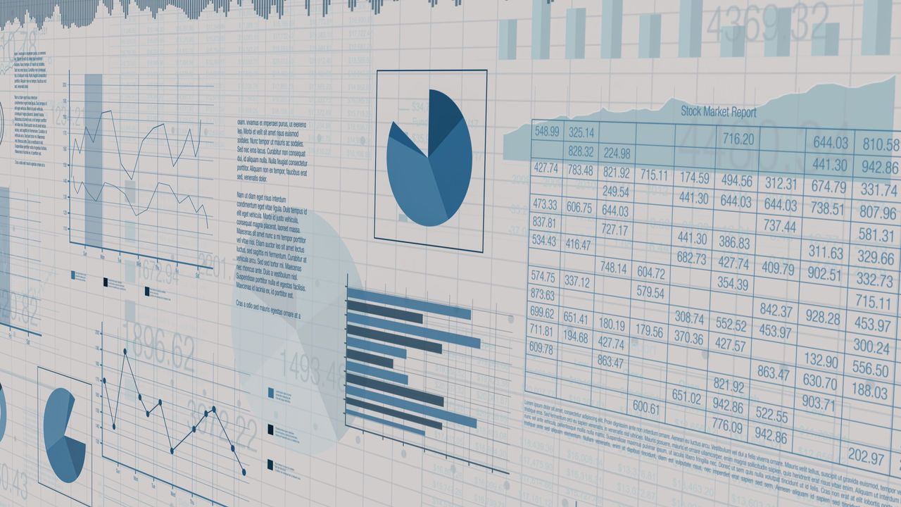 Concept art showing charts, graphs and numbers