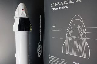 Estes' SpaceX Falcon 9 model rocket is topped by a Crew Dragon that separates from the booster when launched.