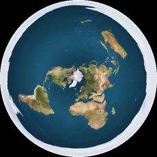 In this depiction of what a flat Earth would look like, Antarctica is represented as a layer of ice surrounding a disc-shaped Earth.