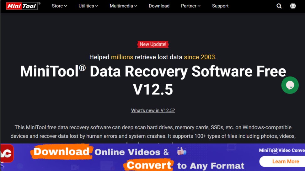 MiniTool Power Data Recovery website screenshot (July 2025).