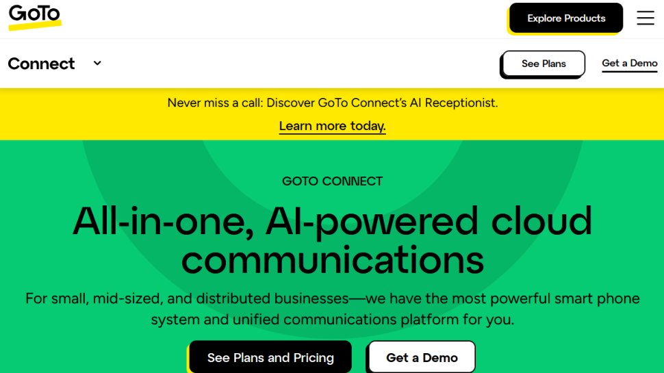 GoToConnect website screenshot (January 2026).
