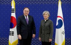 Timothy Betts, acting Deputy Assistant Secretary and Senior Advisor for Security Negotiations and Agreements in the US Department of State, stands with South Korean Foreign Minister Kang Kyun