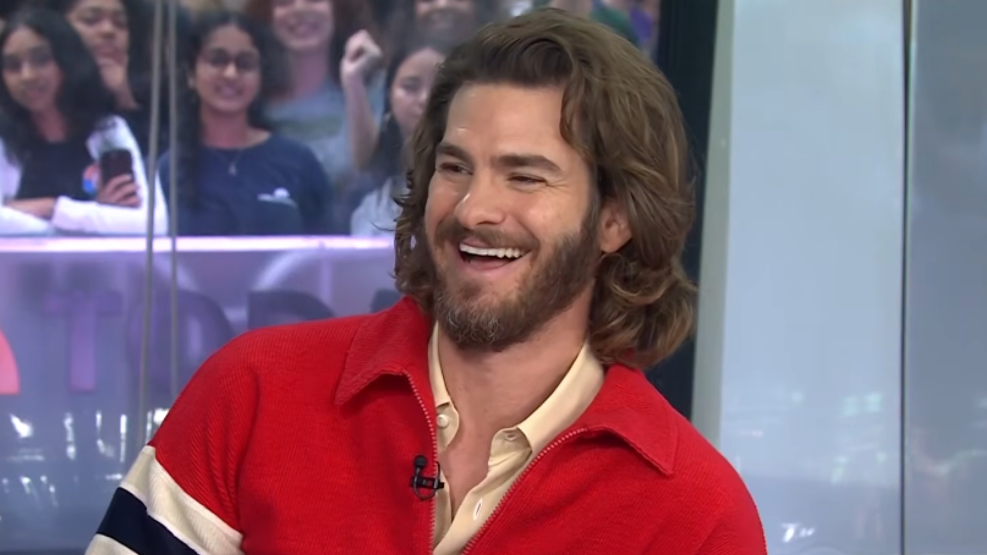 Andrew Garfield smiling while being interviewed on The Today Show in July 2026.