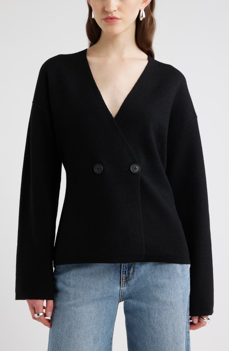 Double Breasted Merino Wool Blend Cardigan