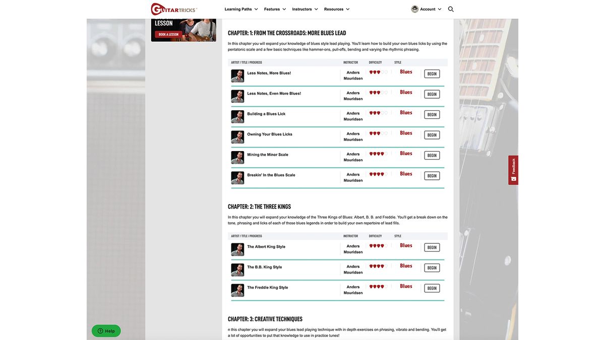 Guitar Tricks interface screen grabs