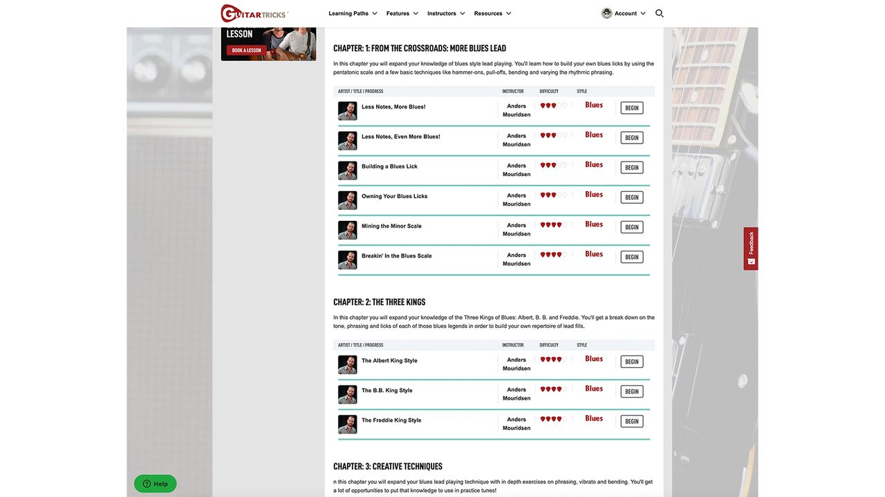Guitar Tricks interface screen grabs
