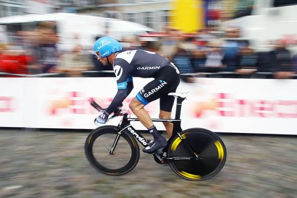 David Millar (Garmin-Cervelo) begins his time trial.