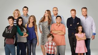 A promotional image showing the main cast members of the Modern Family TV show