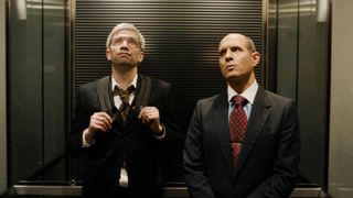 (L-R) Jay Baruchel as Mike Lazaridis and Glenn Howerton as Jim Balsillie in "BlackBerry"
