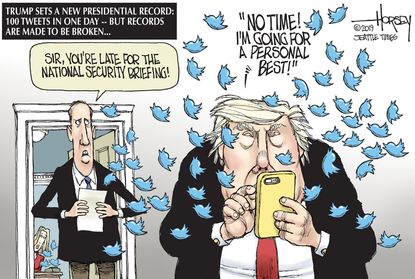 Political Cartoon U.S. Trump Tweet Record