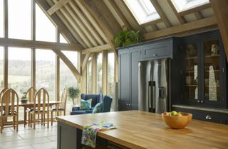 large kitchen diner extension with oak frame vaulted ceiling