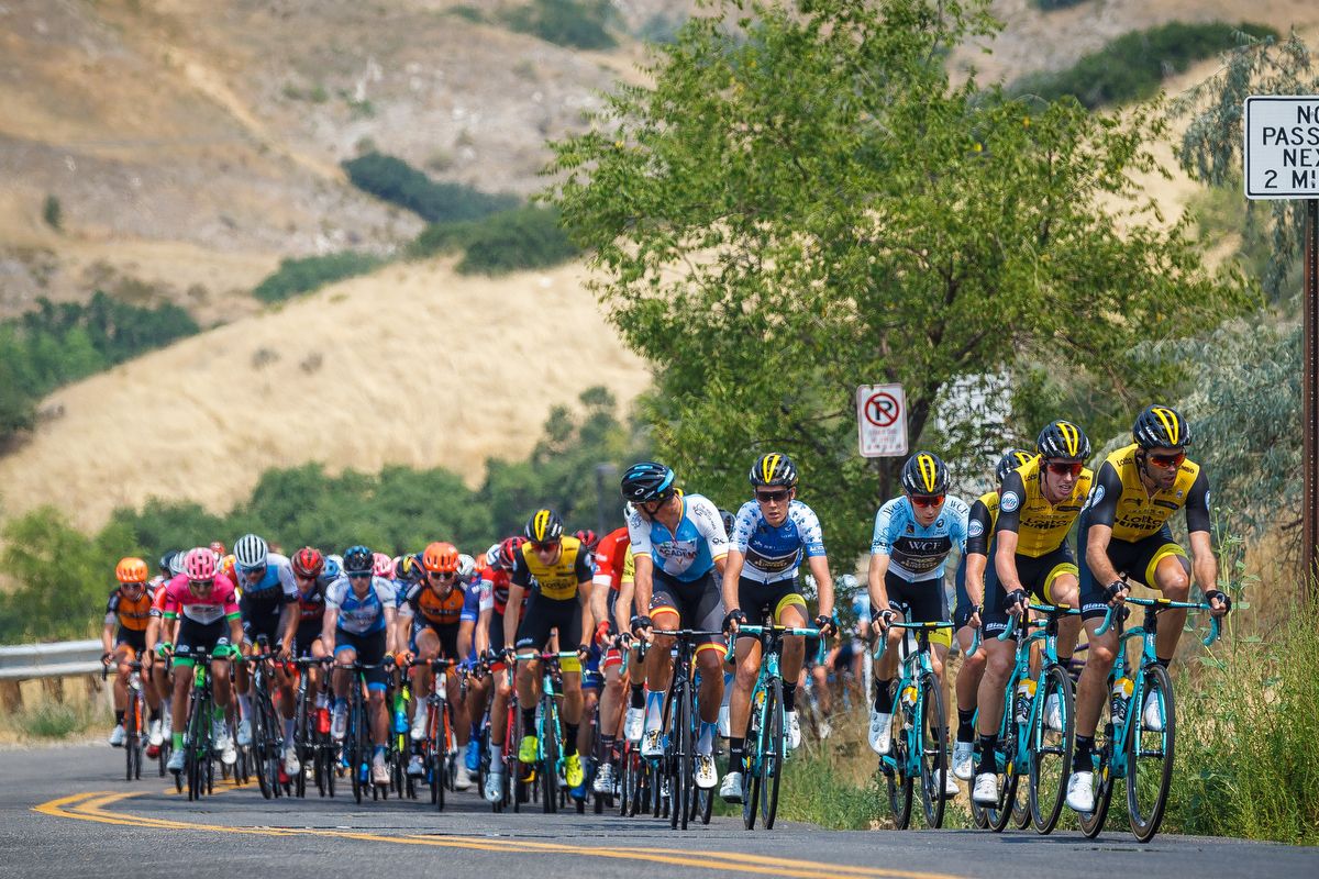 LottoNL-Jumbo on the front of the peloton during stage 4 at the Tour of Utah