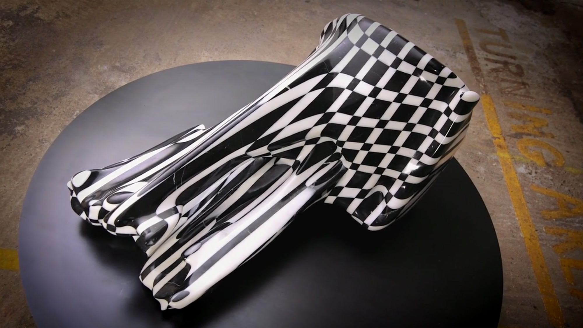 black and white chequered sculpture