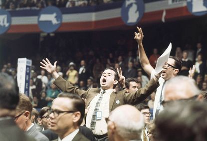 Delegates set up on the floor of the 1968 Democratic National Convention 