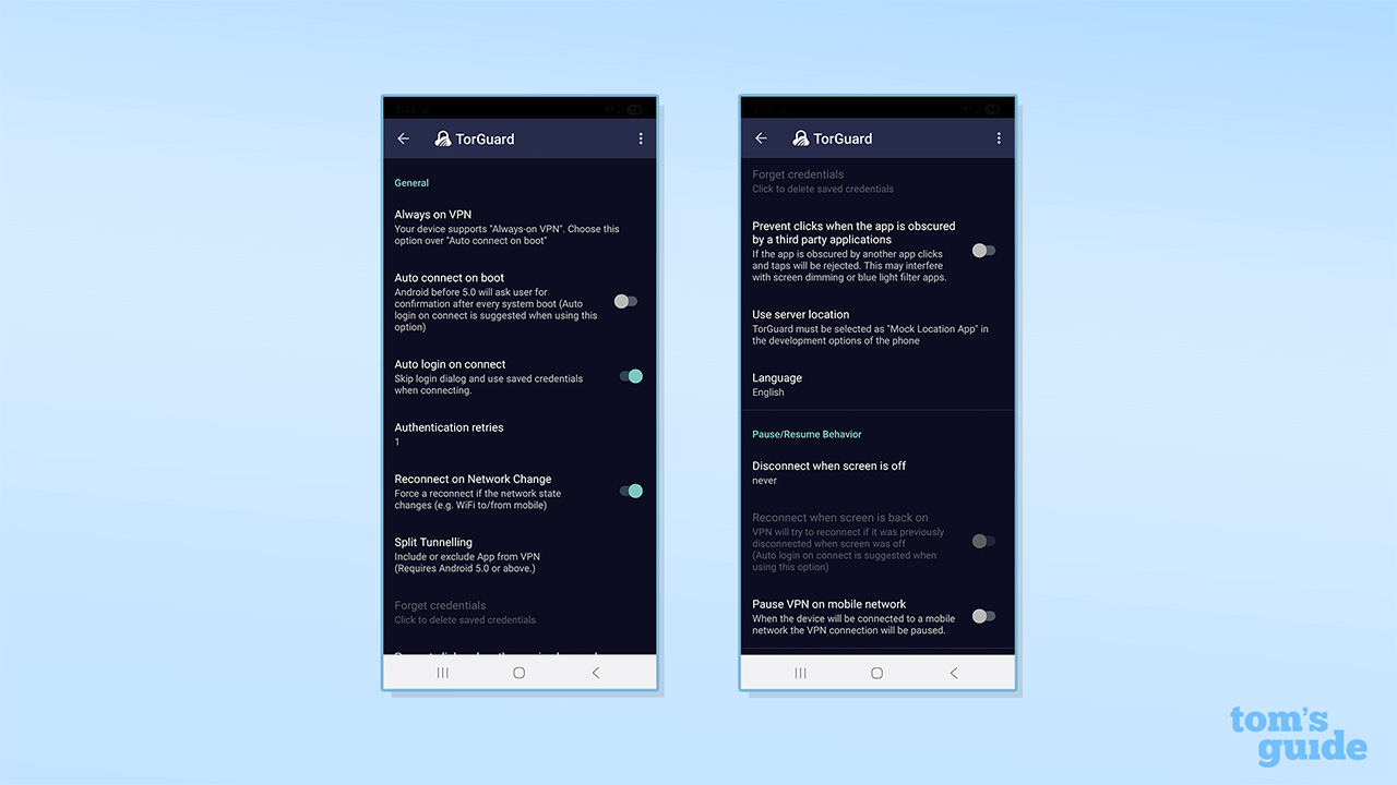 TorGuard general settings