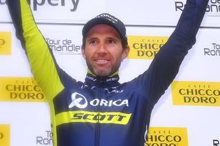 Michael Albasini on the stage 1 podium at Tour de Romandie