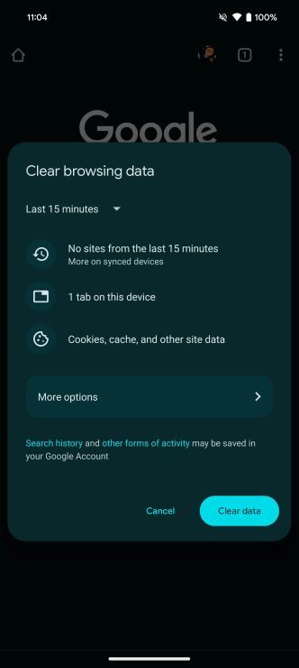 Google Chrome shortcut for clearing browsing data on Android