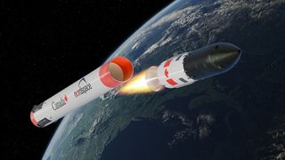 A Canadian rocket flies in space
