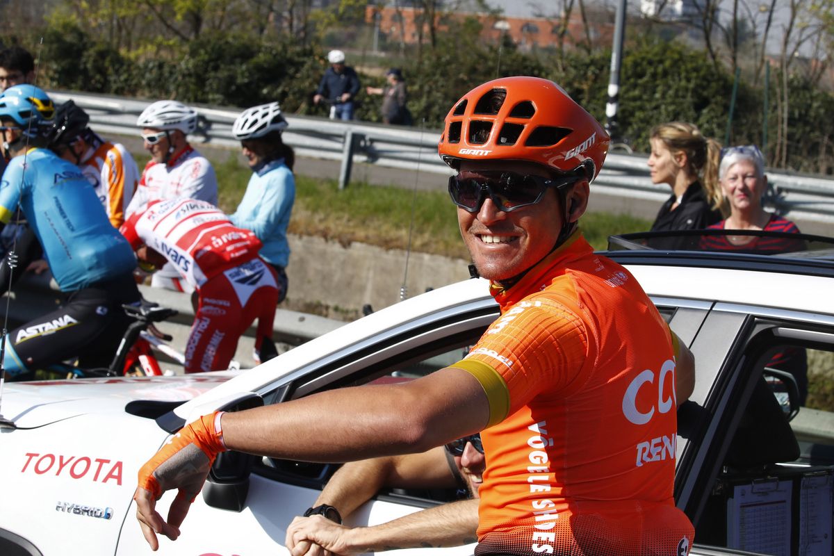 Greg Van Avermaet looks pretty happy in the neutral zone