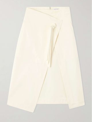 Wrap-Effect Cotton-Twill Midi Skirt