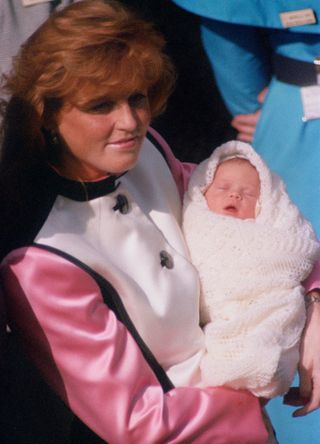 Sarah Ferguson leaving hospital with baby Eugenie