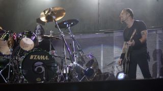 Joey Jordison onstage with Metallica
