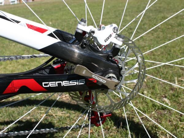 The carbon fiber disc tabs are molded directly into the seat stay assembly.