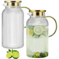 Fluted Glass Pitcher with Gold Lid