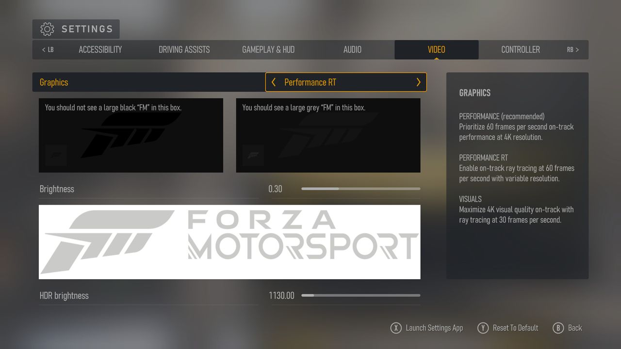 Screenshots of Forza Motorsport (2023)'s accessibility menus and settings.