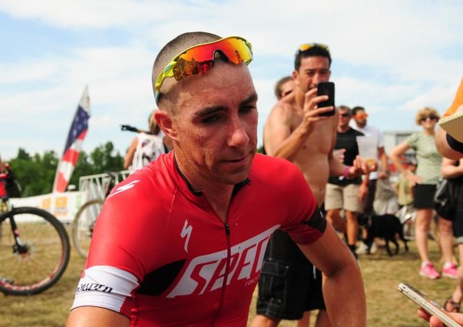 Todd Wells (Specialized) cooling off after the race