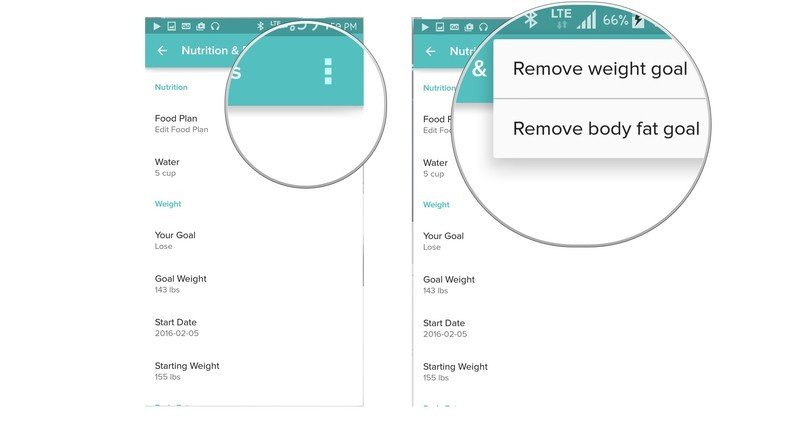 tap more options then remove weight goal