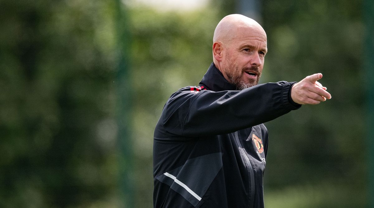 Manchester United manager Erik ten Hag during training at Carrington