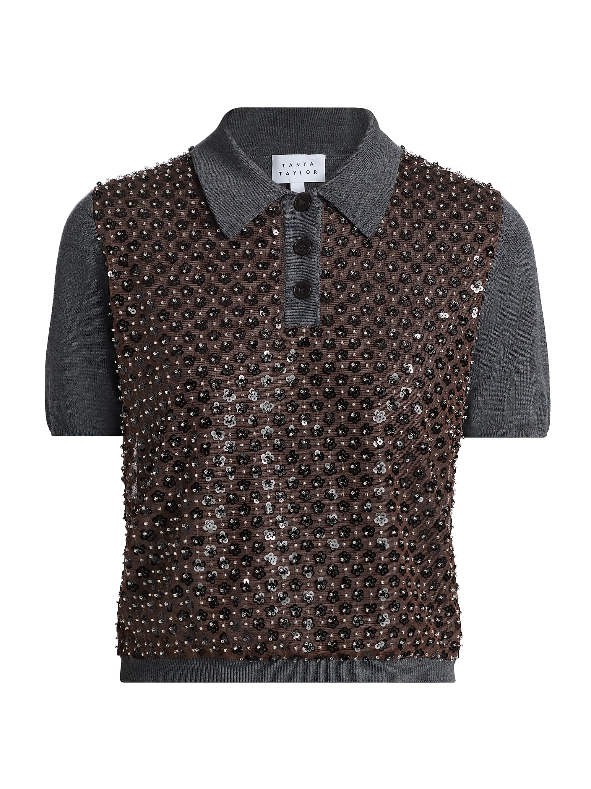 Camilla Sequined Wool Polo Sweater