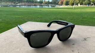 A top-down view of the Ray-Ban Meta smart glasses