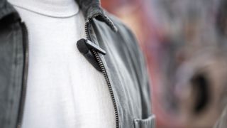 Shure MoveMic attached to a jacket lapel
